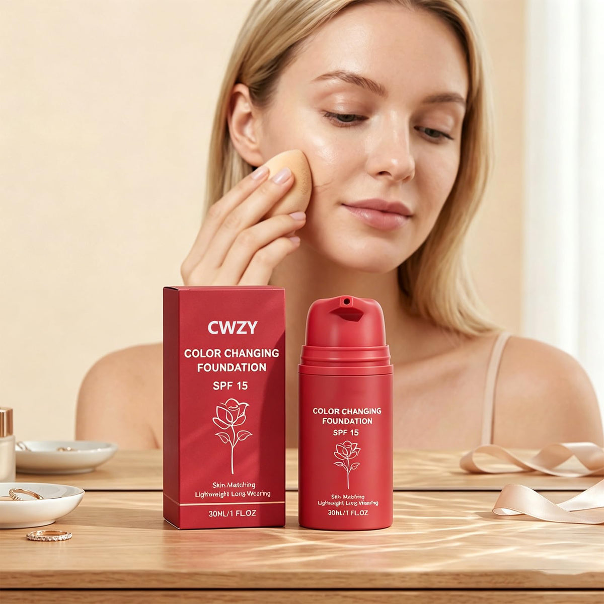 CWZY blended on skin showing natural tone match and smoothing benefit