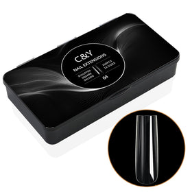 Cycullinyt front package showing 250 clear tips and organized box, fast prep advantage