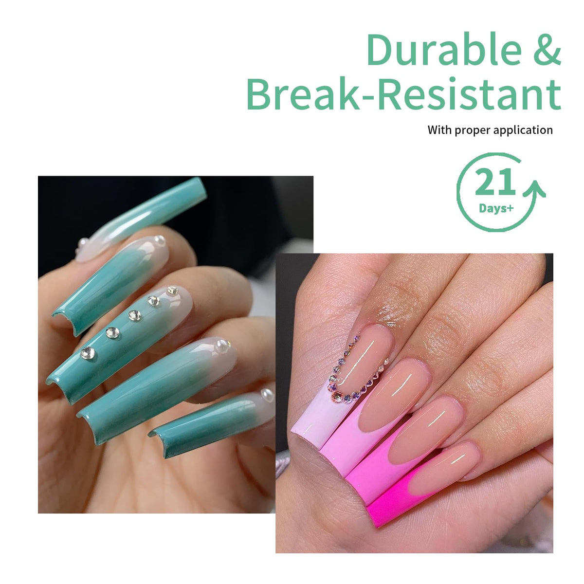 Cycullinyt tips next to a hand for scale, clear view of XXLong length option