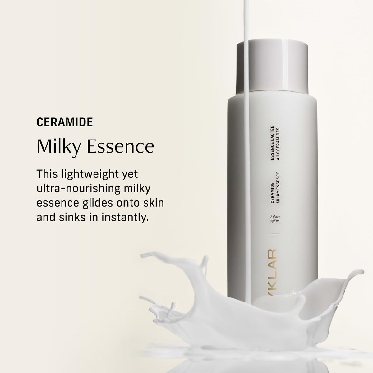 CYKLAR milky essence pouring from bottle showing lightweight texture
