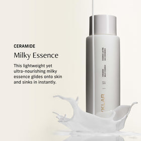 CYKLAR milky essence pouring from bottle showing lightweight texture