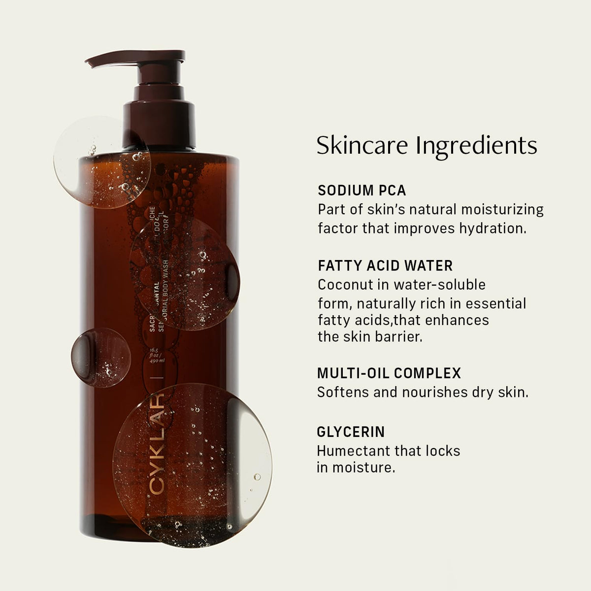 CYKLAR bottle held in hand for scale showing 16.5 oz size and travel-friendly benefit