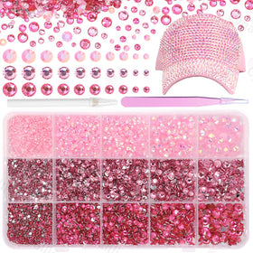 Cynailli front packaging showing 15-grid pink rhinestone kit for organized storage