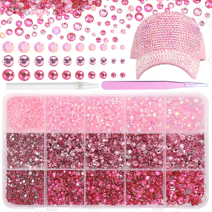 Cynailli front packaging showing 15-grid pink rhinestone kit for organized storage