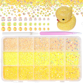 Cynailli front packaging showing 15,000 yellow rhinestones and tools for organized crafting