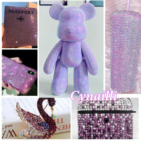 Cynailli purple gems used in nail art demonstrating precise shine and size variety