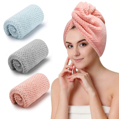 CZZXI front view of three-color hair towels showing quick-dry benefit