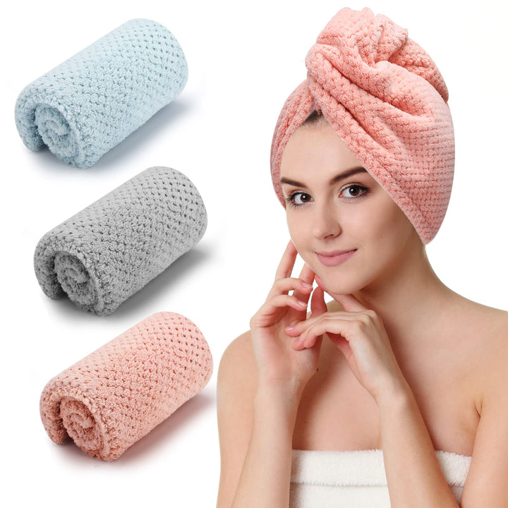 CZZXI front view of three-color hair towels showing quick-dry benefit