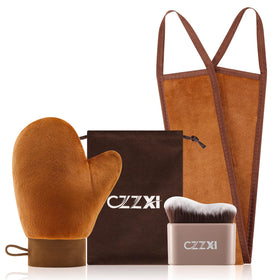 CZZXI front view of full tanning kit showing neat organization and travel-ready pouch