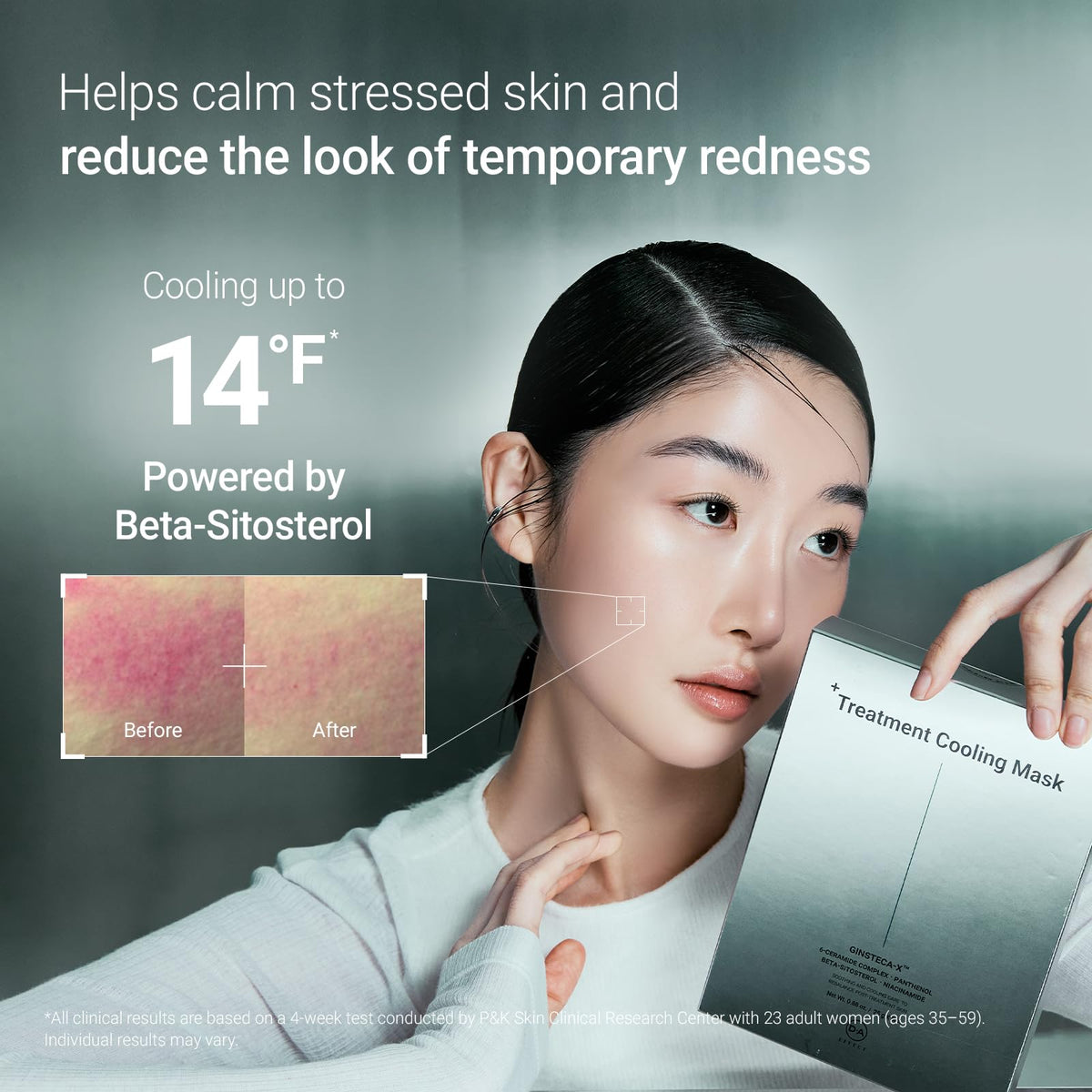 DA EFFECT model wearing mask demonstrating instant cooling relief