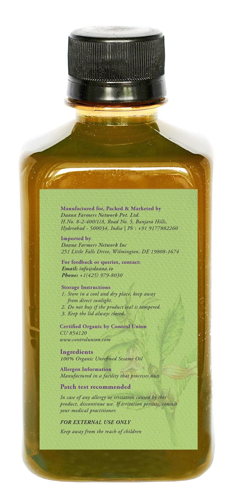 DAANA sesame oil close texture on palm highlighting smooth, non-greasy finish benefit