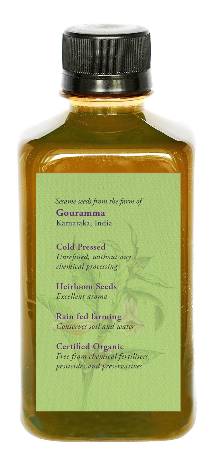 DAANA sesame oil pouring drops into hand demonstrating easy absorption and nourishment