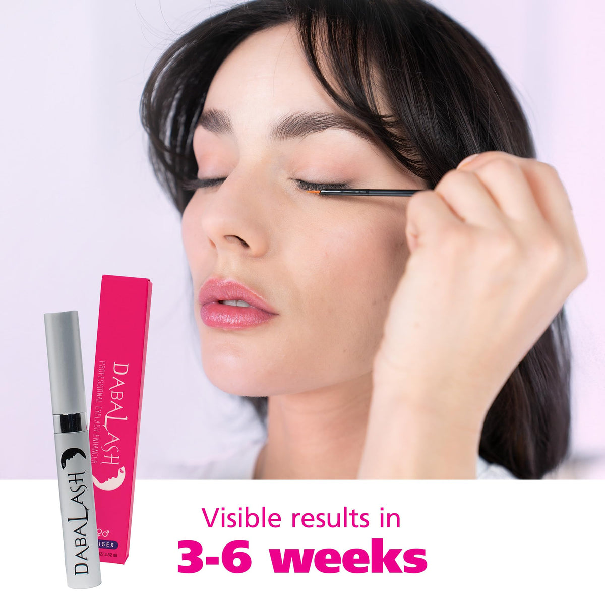 Dabalash before and after eyelashes showing enhanced length and fullness