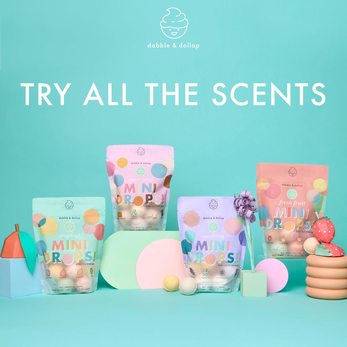 Dabble & Dollop family enjoying evening bath incorporating mini bombs for calming routine benefit