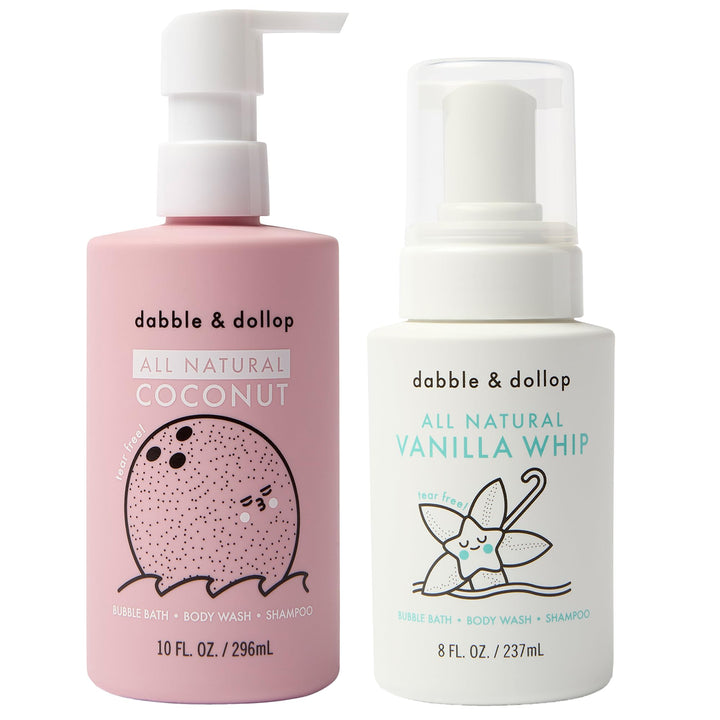 Dabble & Dollop front packaging showing the coconut vanilla bundle and benefits