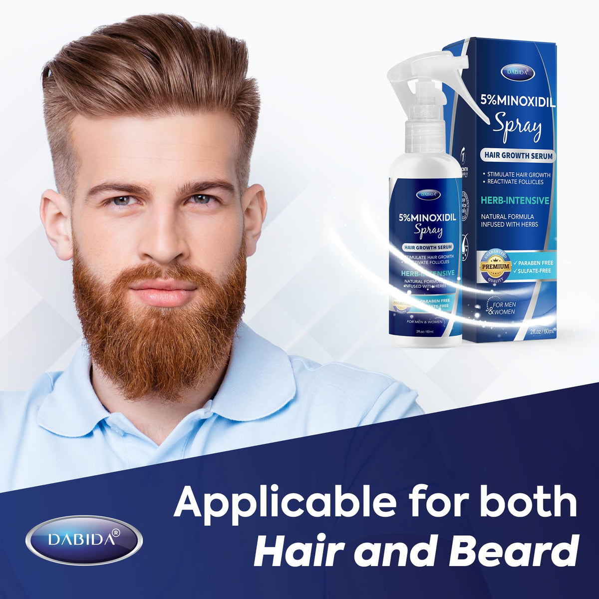 DABIDA label close-up listing minoxidil and biotin for ingredient transparency