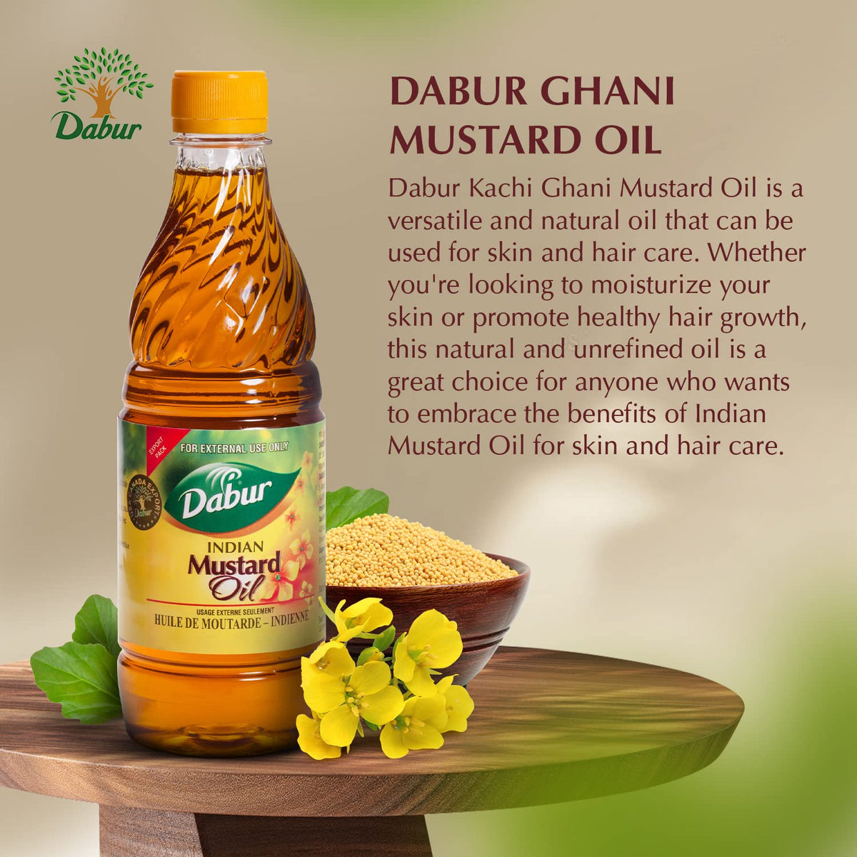 Dabur Kachi Ghani applied to hair roots showing nourishment benefit