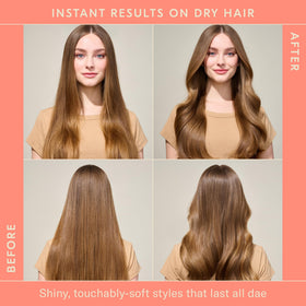 DAE mist on hair strand demonstrating smooth, lightweight finish