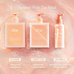 DAE conditioner on bathroom shelf styled in lifestyle setting for daily use appeal