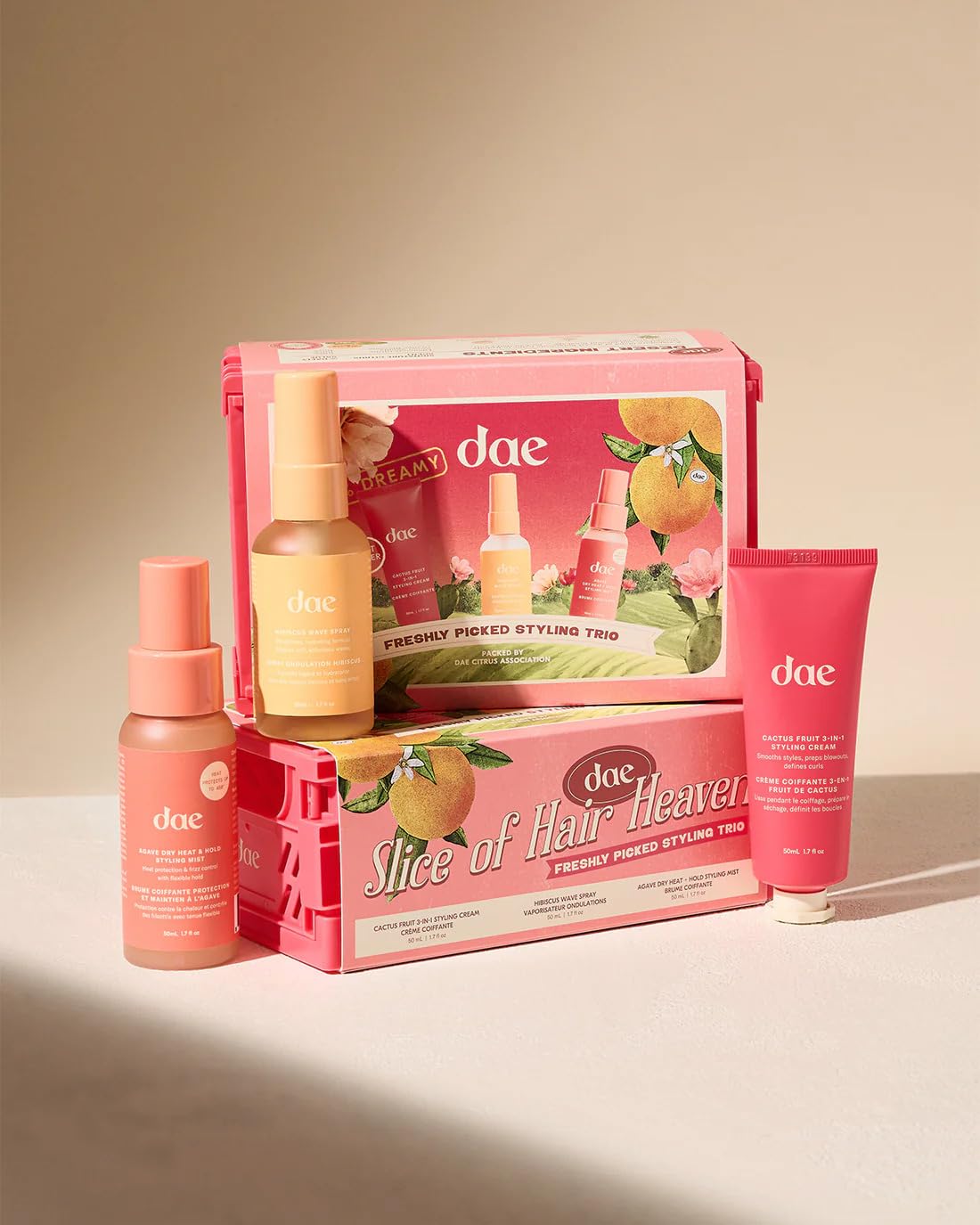 DAE front packaging of styling cream shows clean design and quick benefits