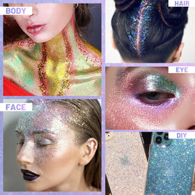 DAGEDA applied on cheekbone adding reflective shimmer for stage-ready glow