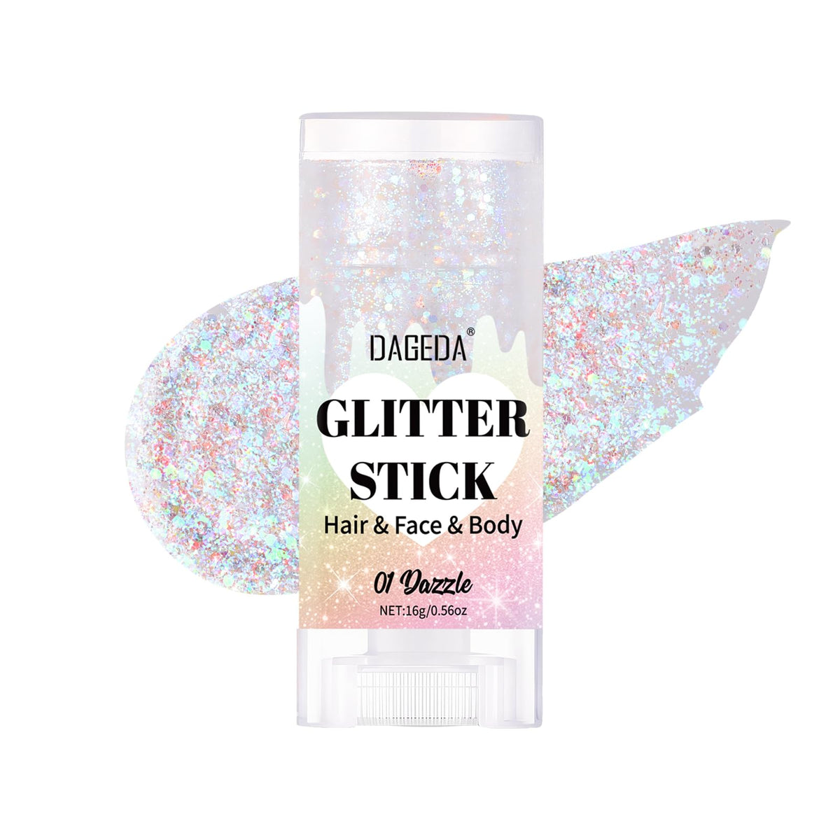 DAGEDA dazzle front packaging showing glitter stick and star flakes for quick use