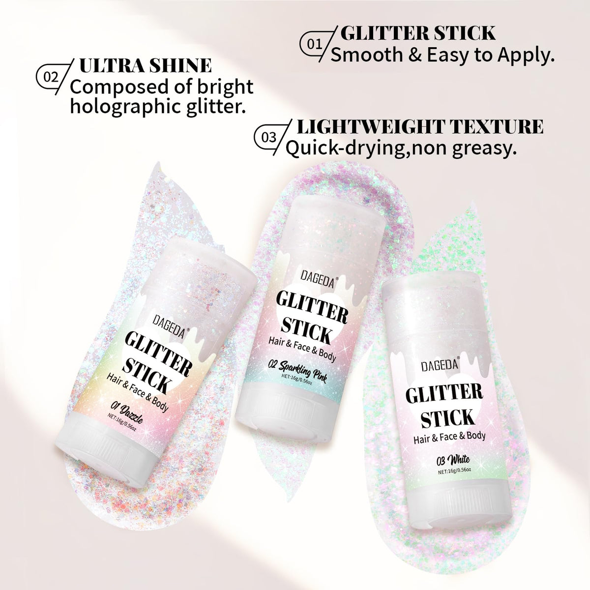 DAGEDA dazzle used as hair highlight streak giving concert-ready shimmer