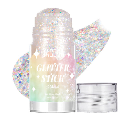 DAGEDA front packaging and cap showing compact glitter stick for portability