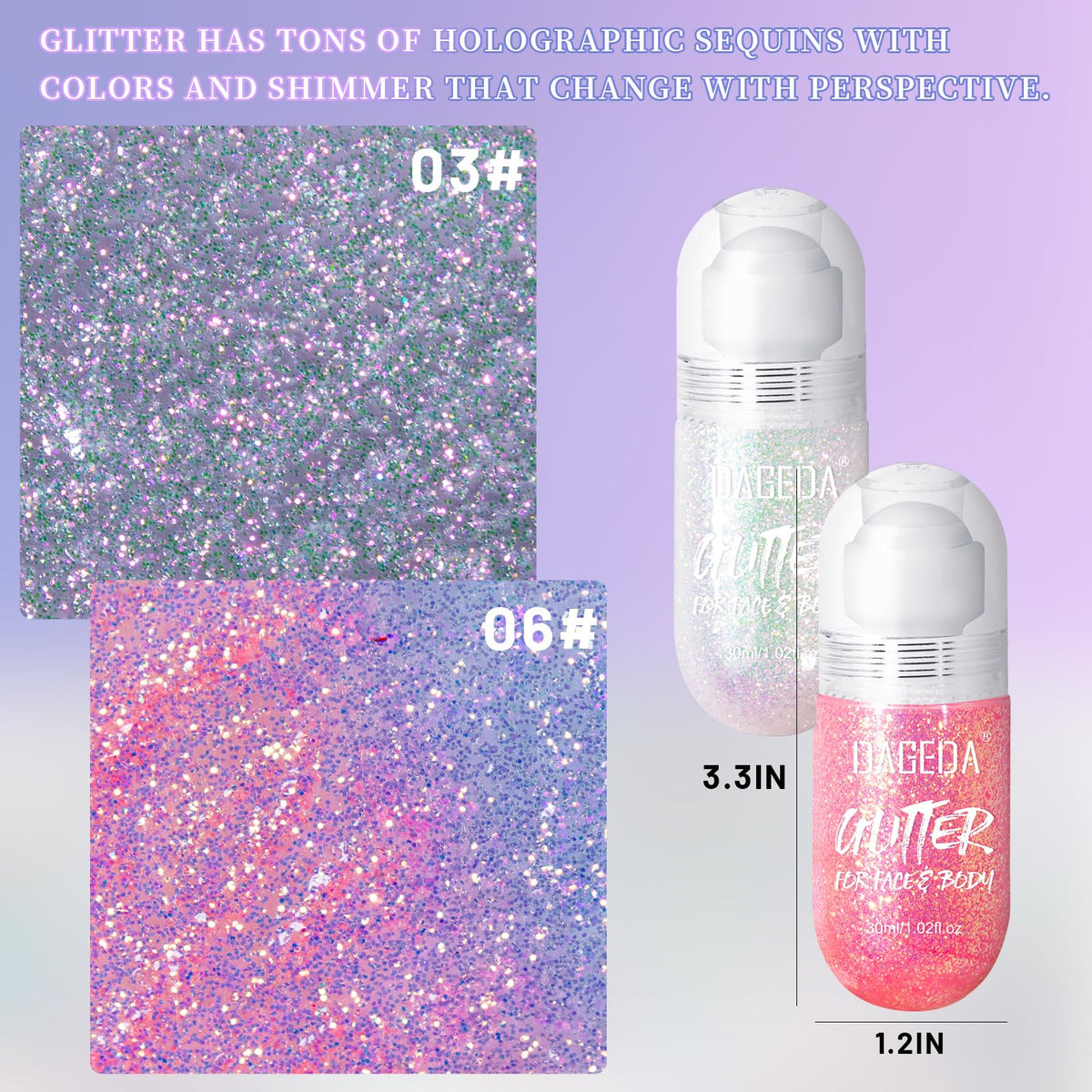 DAGEDA glitter gel texture swirl showcasing fine holographic particles