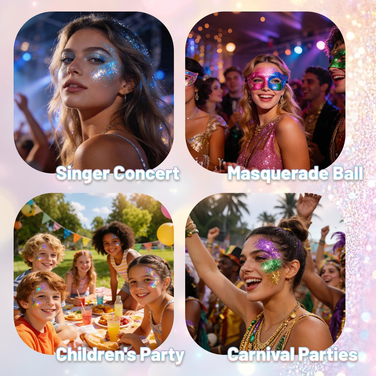 DAGEDA label and ingredients closeup highlighting cosmetic-grade glitter safety