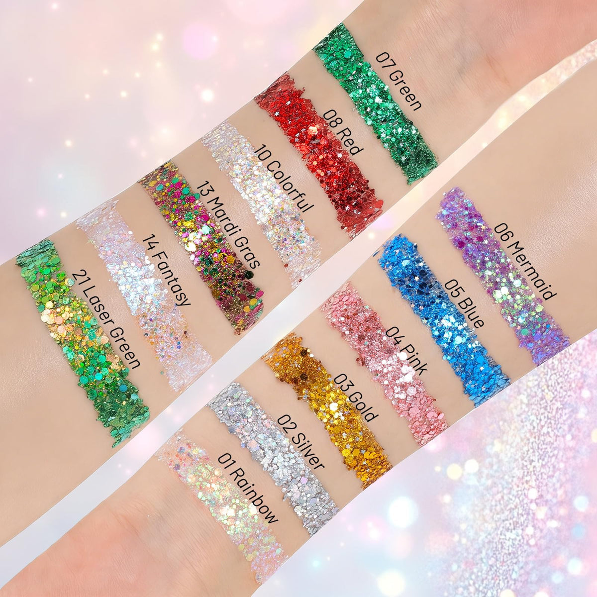 DAGEDA glitter swiped through hair strands adding shimmering color shifts