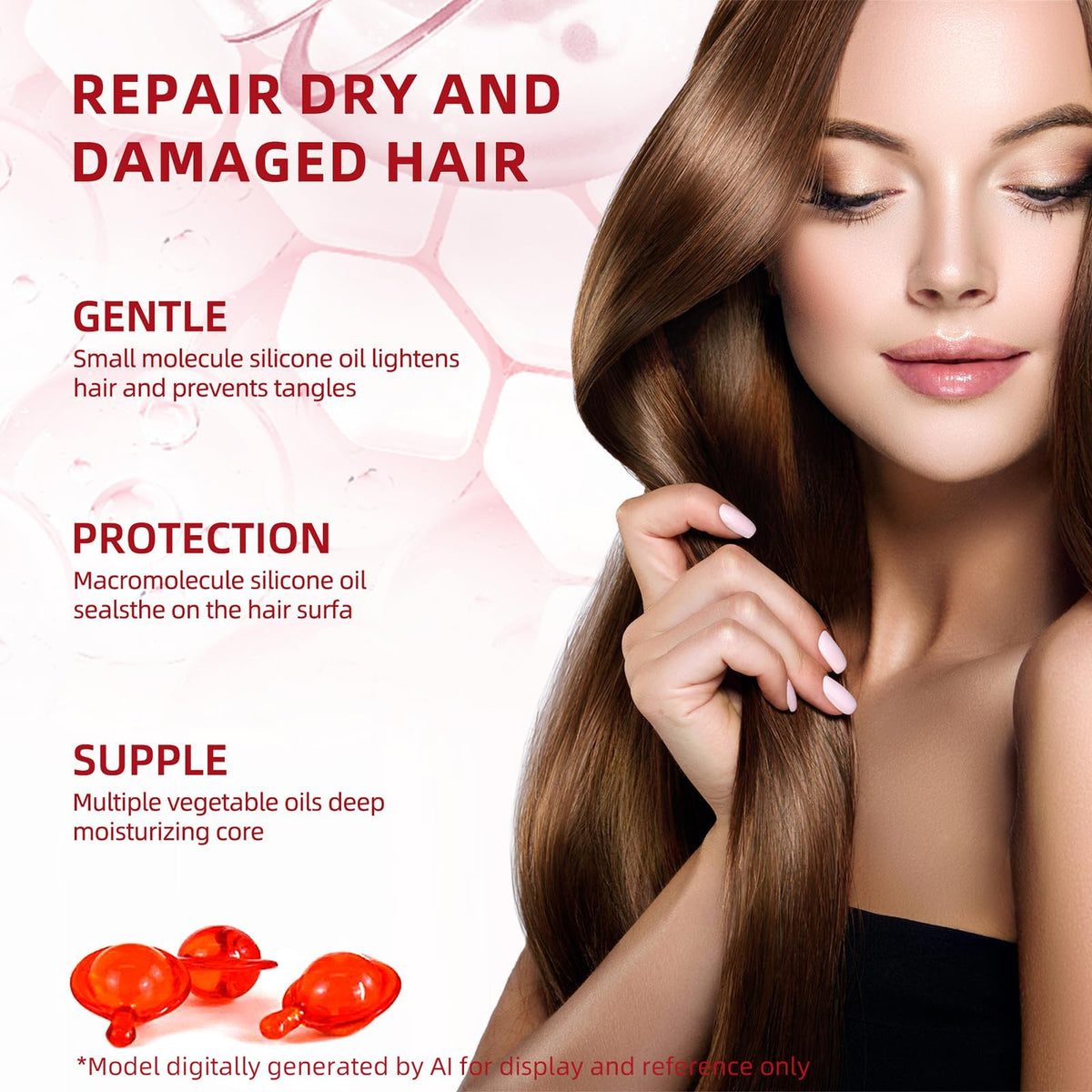 Applying DaiLaiFu serum to hair mid-lengths for smoother, frizz-free styling