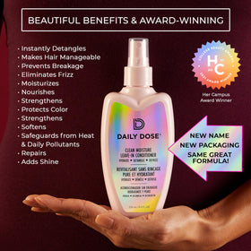 DAILY DOSE spray dispensed into hand demonstrating lightweight mist benefit
