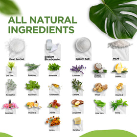 DAILY REMEDY ingredients flatlay showing salts and botanicals for natural care benefits