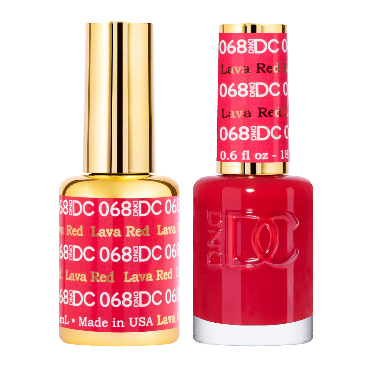 DAISY DND front packaging showing the 068 Lava Red gel and lacquer duo for coordinated looks