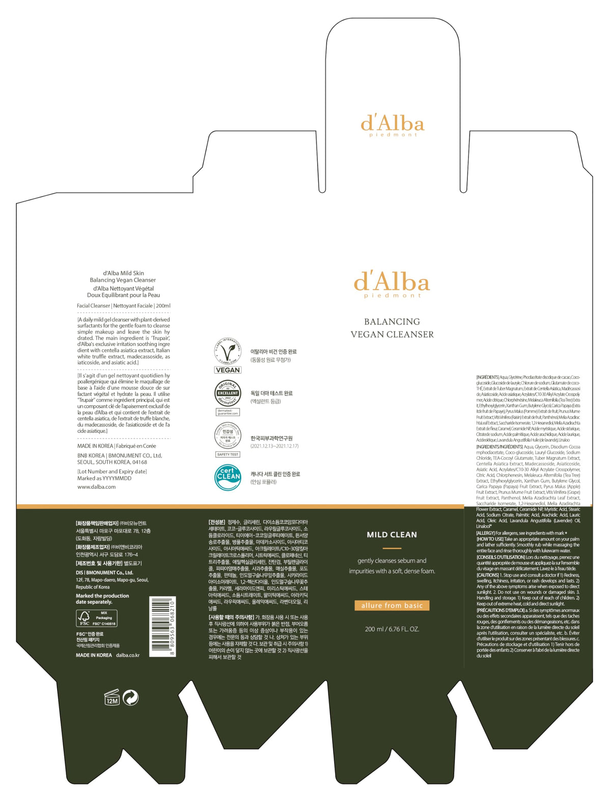 d'alba Piedmont label closeup showing certifications and clean formula reassurance