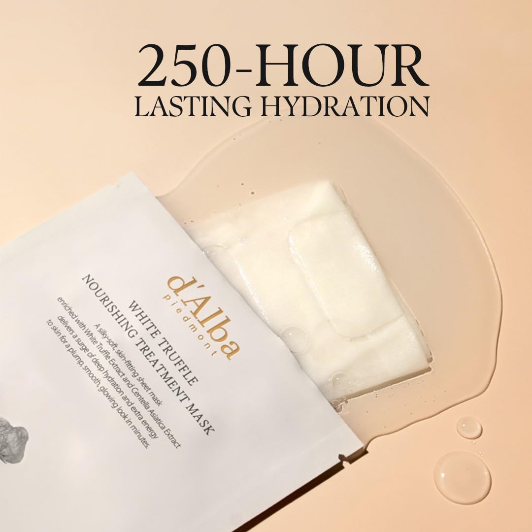 d'alba Piedmont sheet mask applied on face demonstrating secure adhesion