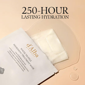 d'alba Piedmont sheet mask applied on face demonstrating secure adhesion