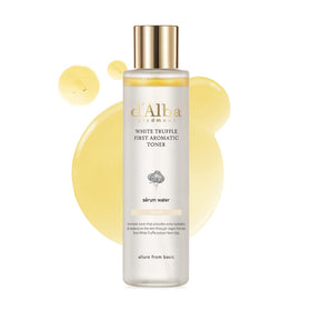 d'alba bottle front view showing branding and elegant design benefit: clear product ID