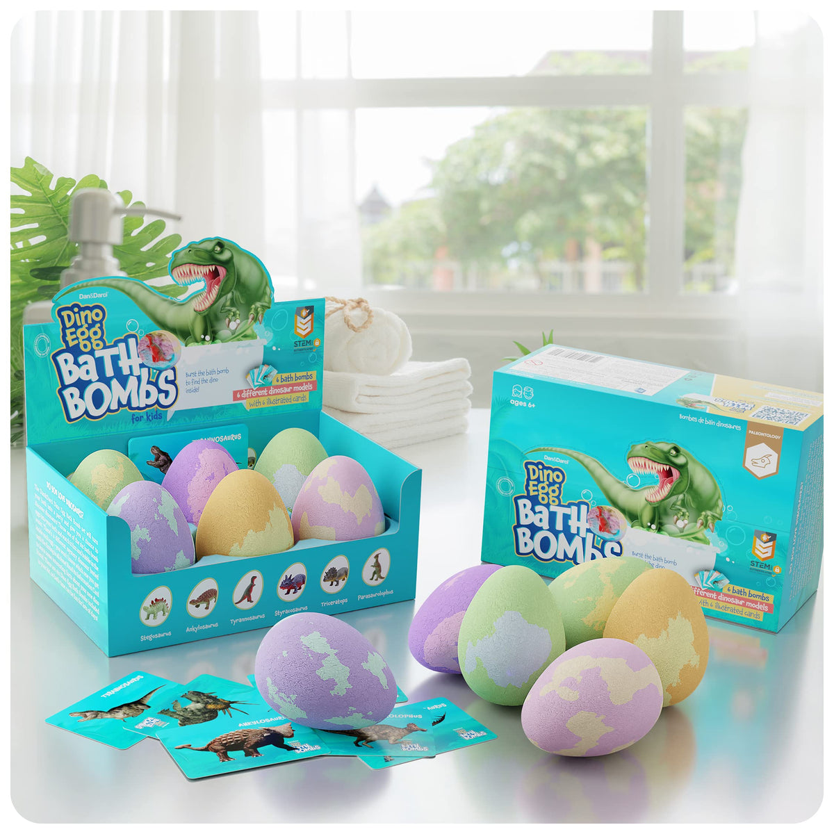 Dan&Darci six eggs aligned to show color variety and multiple-play value