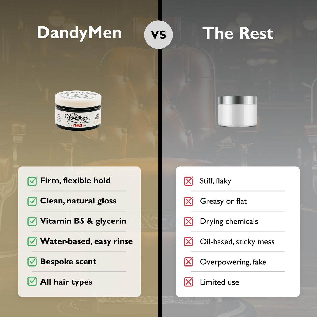 DandyMen pomade shown on hands demonstrating easy application benefit