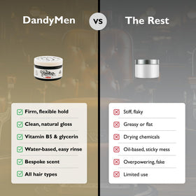 DandyMen pomade shown on hands demonstrating easy application benefit