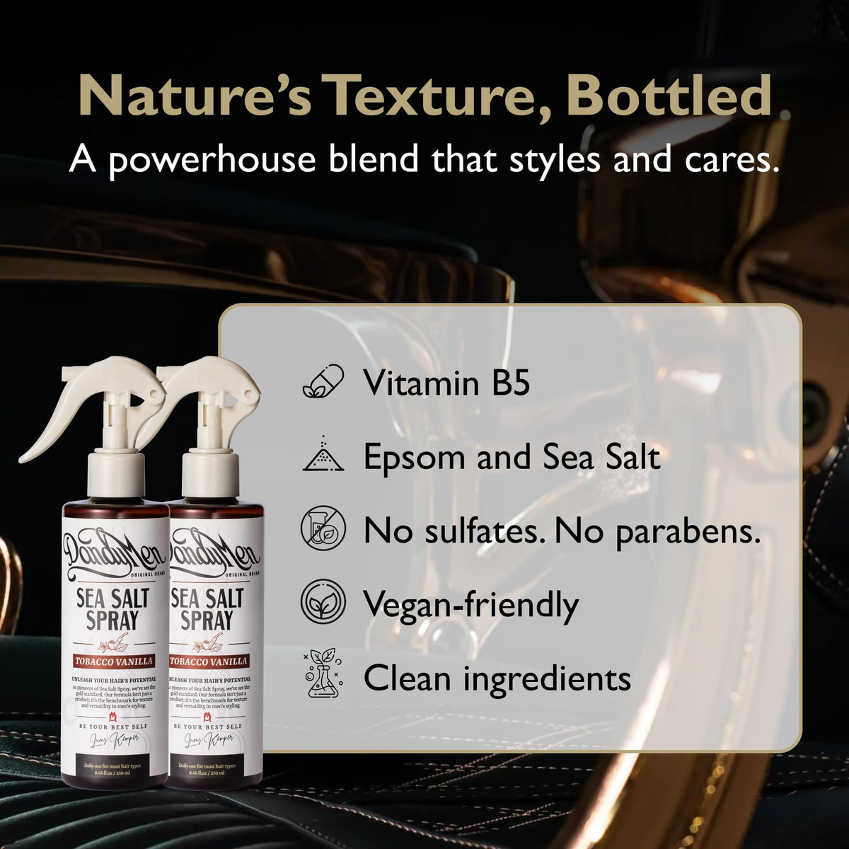 DandyMen applied to damp hair before blow-dry for added body and lift benefit