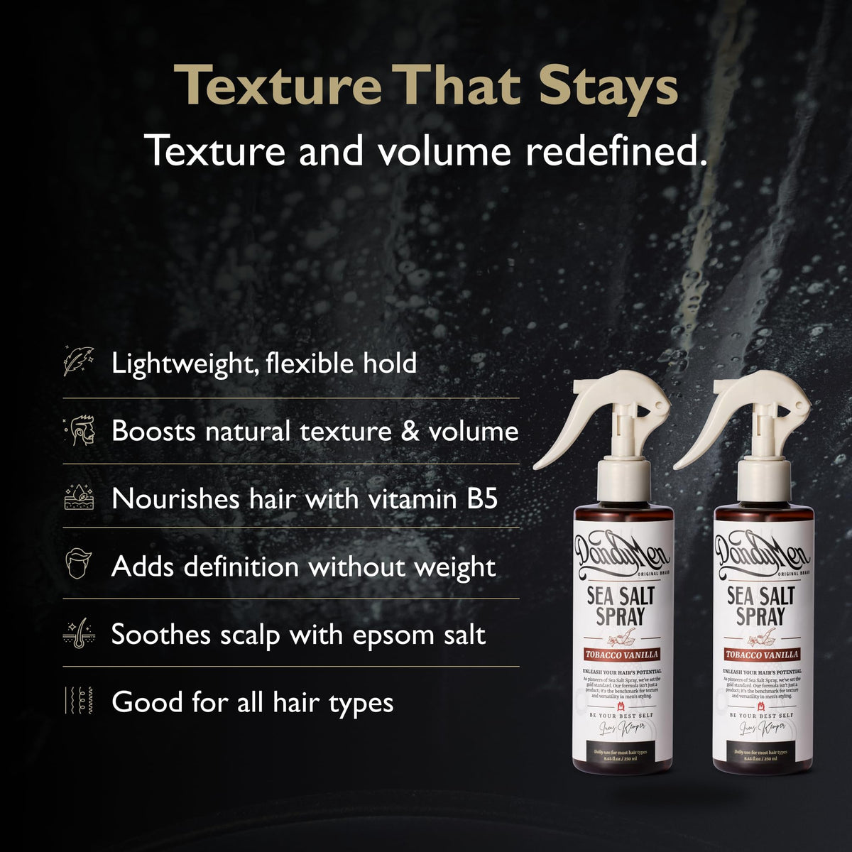 DandyMen side label highlighting ingredients and clean USA-made formulation benefit