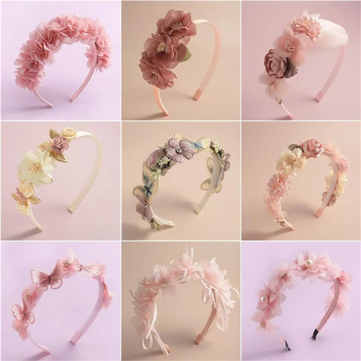 DANRENPANG close-up of gauze flowers with pearl centers highlighting delicate craftsmanship