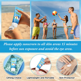 Dansib sunscreen used at the beach showing portable reapplication convenience