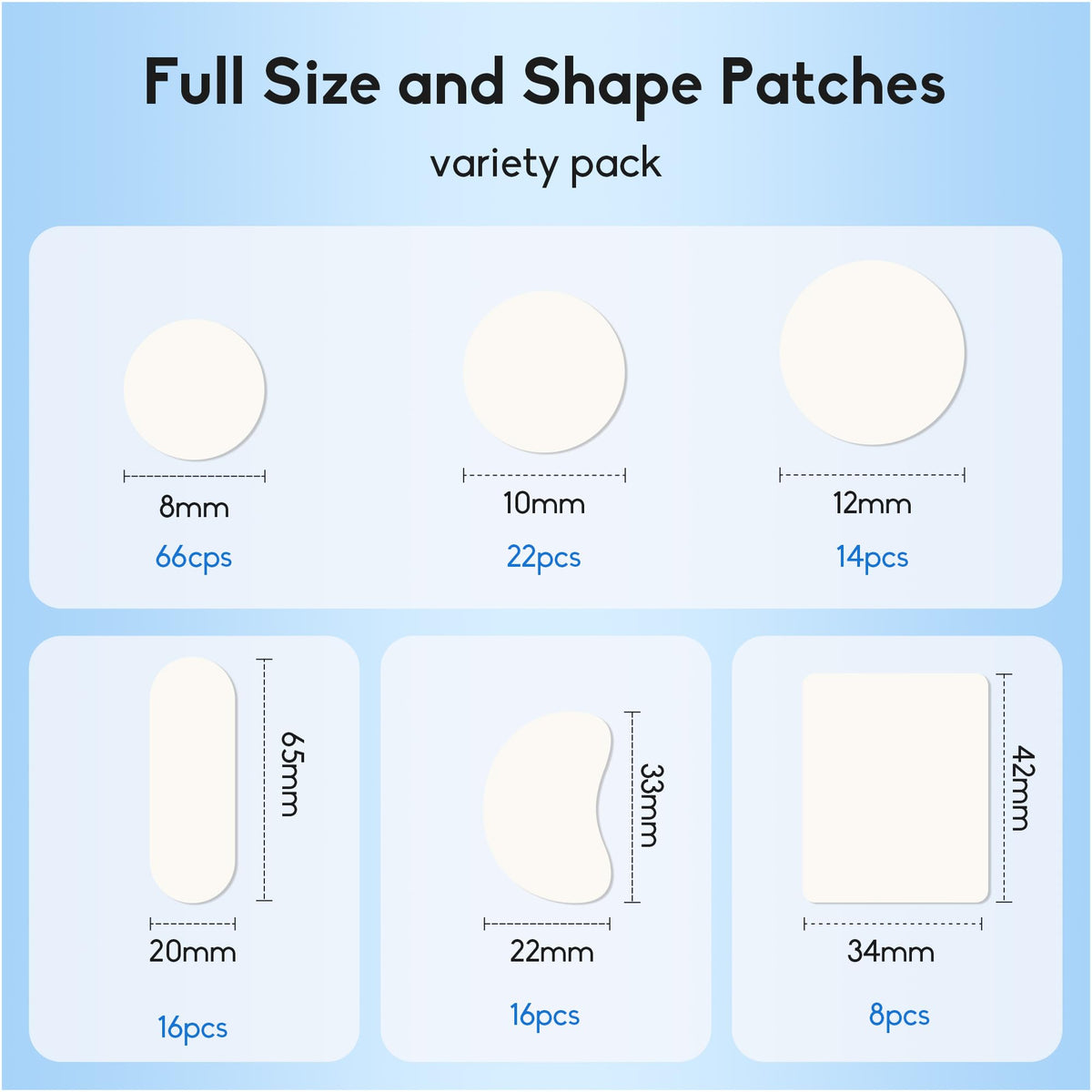 Daolyo patches spread showing texture and six available sizes