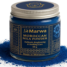Dar Marwa jar front view showing nila powder and authentic Moroccan packaging benefits ritual-ready