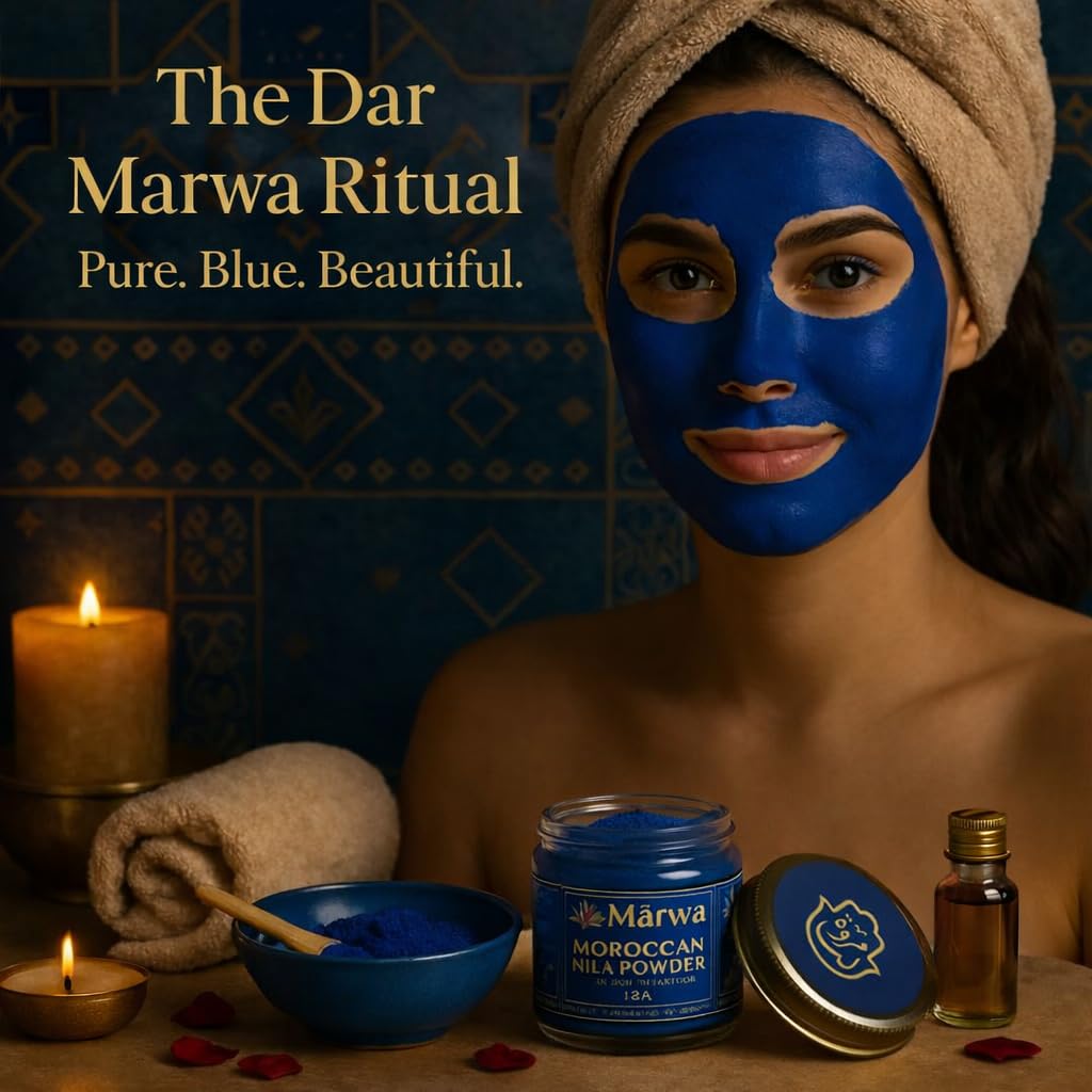 Dar Marwa powder close-up texture highlighting fine indigo grind and easy-mixability benefit