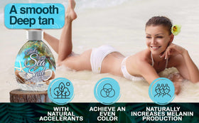 DARK TANS EXCLUSIVE ingredient label close-up showing aloe and coconut benefits